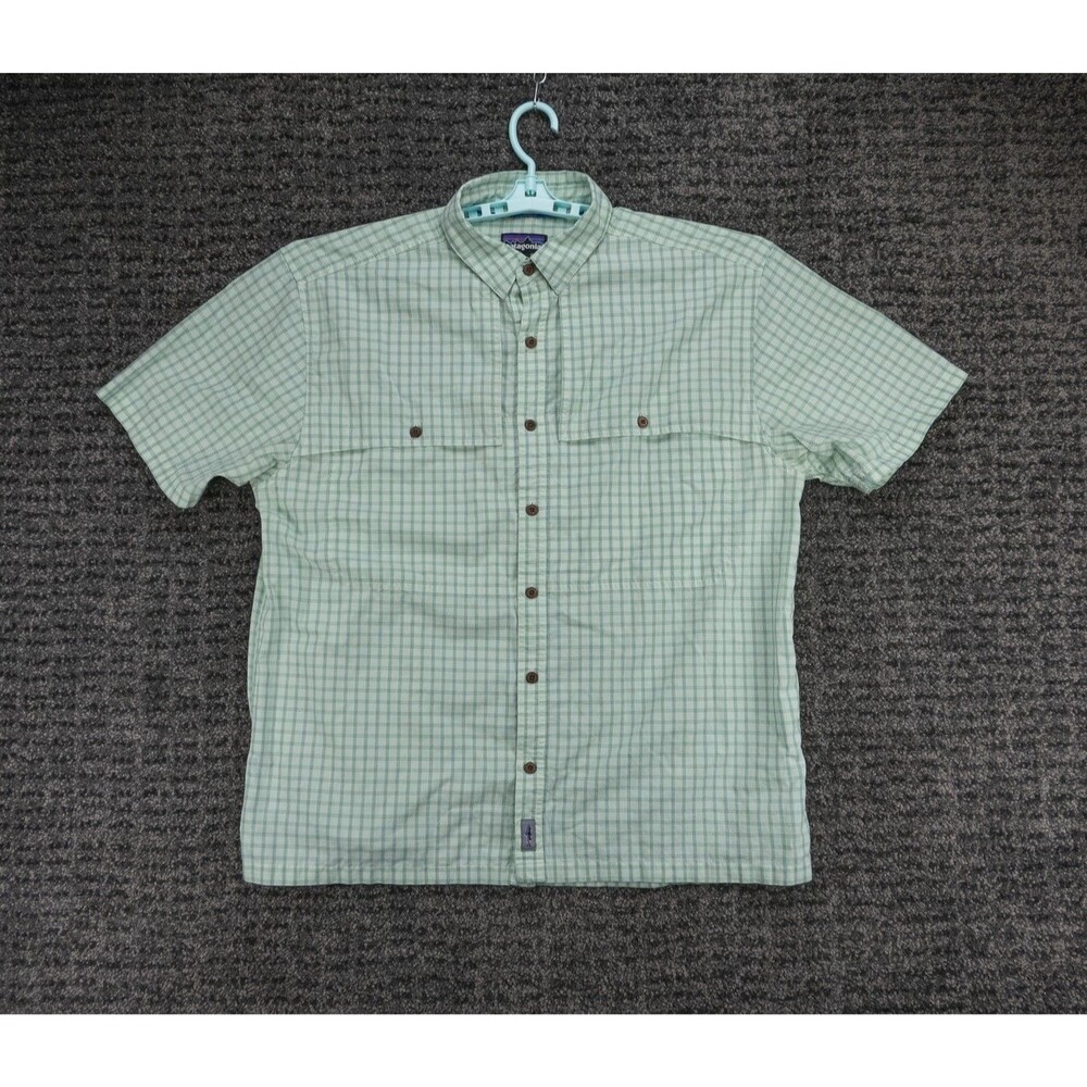 Patagonia Shirt Mens XL Green Plaid Island Hopper Short Sleeve Quick Dry Fishing